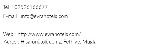 Evra Hotel telefon numaralar, faks, e-mail, posta adresi ve iletiim bilgileri